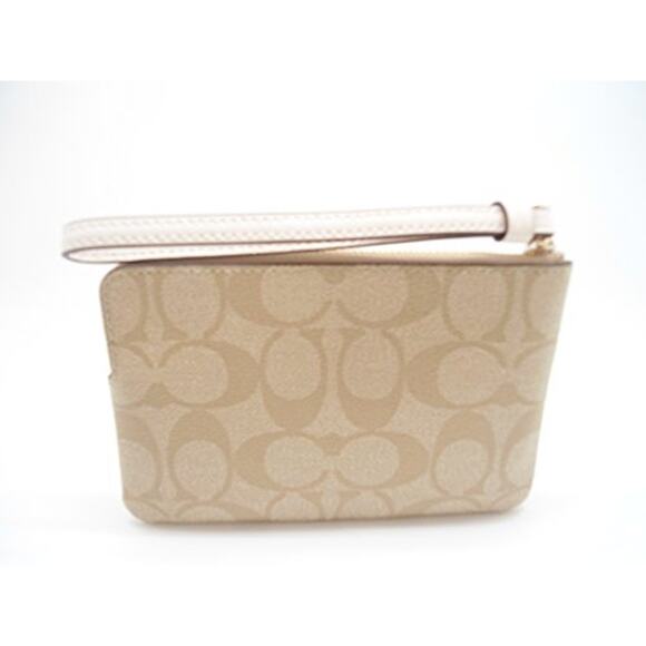 NWT Coach Signature PVC Leather Corner Zip Wristlet, Light Khaki, Chalk - Picture 1 of 4